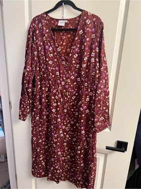 Junarose Burgundy Floral Long-Sleeve Button Dress